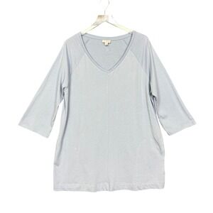 J Jill Tunic‎ Top Womens Large Blue Pure Jill V Neck 3/4 Sleeve 100% Pima Cotton